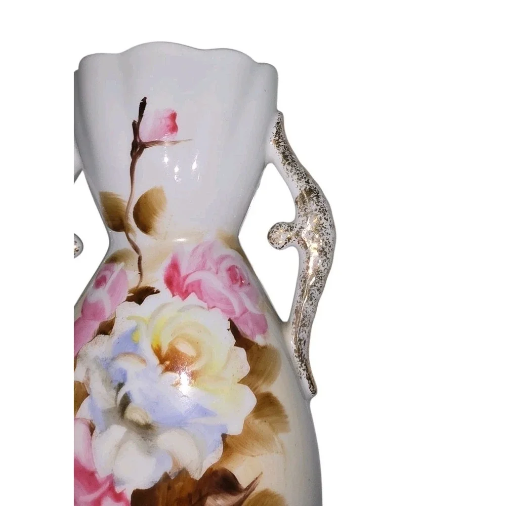 Ucagco Japan Vase Double‎ Handle Vintage 8 Inch Floral Hand Painted Porcelain